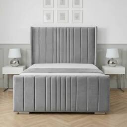 Living Comfort Bedz Cambridge Wingback Upholstered Bed Slatted Base with 48-Inch Headboard in Silver - Size: Small Double - thumbnail 2