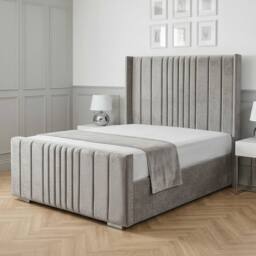 Living Comfort Bedz Cambridge Wingback Upholstered Bed Slatted Base with 48-Inch Headboard in Silver - Size: Small Double - thumbnail 1