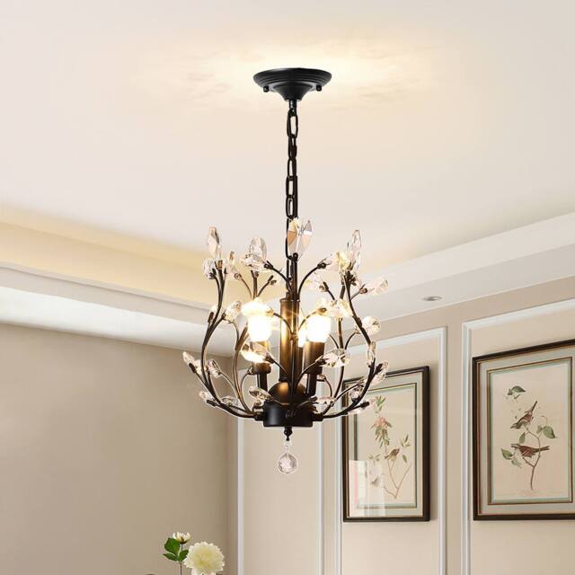 NIVOR Vintage Black 3-Light K9 Crystal Chandelier Ceiling Pendant Lamp E14 - image 1
