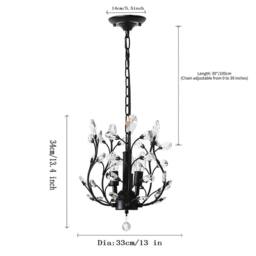 NIVOR Vintage Black 3-Light K9 Crystal Chandelier Ceiling Pendant Lamp E14 - thumbnail 2