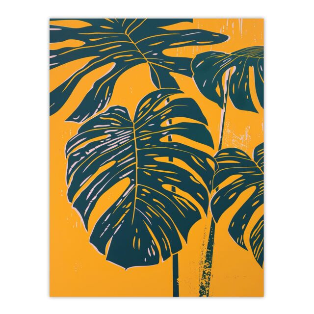 "Artery8 Plant Lover Dark Green Yellow Monstera Leaves Wall Art Print - Size: W24"" x H32""" - image 1