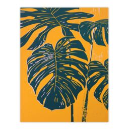 "Artery8 Plant Lover Dark Green Yellow Monstera Leaves Wall Art Print - Size: W24"" x H32""" - thumbnail 1