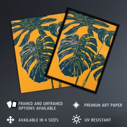 "Artery8 Plant Lover Dark Green Yellow Monstera Leaves Wall Art Print - Size: W24"" x H32""" - thumbnail 2