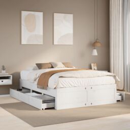 Berkfield Home Bed Frame without Mattress with Drawers White 140x200 cm Solid Wood Pine - thumbnail 1