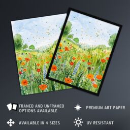 "Artery8 California Poppy Reserve Summer Flower Meadow Wall Art Print in Green - Size: W12"" x H16""" - thumbnail 2