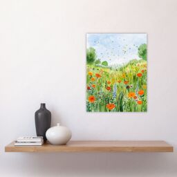 "Artery8 California Poppy Reserve Summer Flower Meadow Wall Art Print in Green - Size: W12"" x H16""" - thumbnail 4