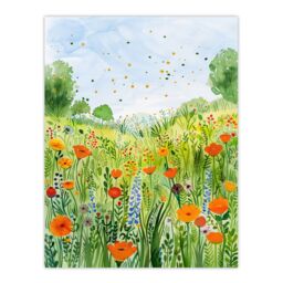 "Artery8 California Poppy Reserve Summer Flower Meadow Wall Art Print in Green - Size: W12"" x H16""" - thumbnail 1
