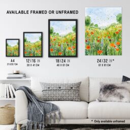 "Artery8 California Poppy Reserve Summer Flower Meadow Wall Art Print in Green - Size: W12"" x H16""" - thumbnail 3