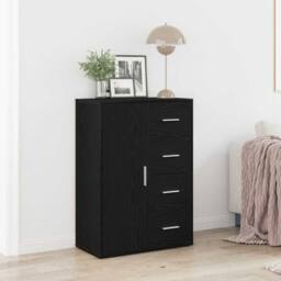 Berkfield Home Sideboard Black Oak 60x31x84 cm Engineered Wood - Size: 60 x 31 x 84 cm - thumbnail 2