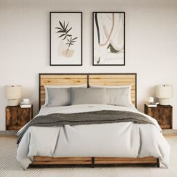 Berkfield Home Wall-mounted Bedside Cabinets with LED Lights 2 pcs Smoked Oak in Brown - thumbnail 4