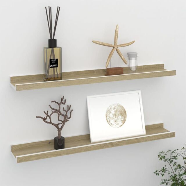 Berkfield Home Wall Shelves 2 pcs White & Sonoma Oak 60x9x3 cm - Size: 60 x 9 x 3 cm - image 1