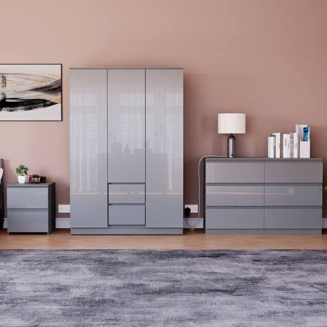 HD Designs Vida Designs Glinton 3 Piece Bedroom Set (2 Drawer Bedside Chest, 6 in Grey - image 1