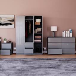 HD Designs Vida Designs Glinton 3 Piece Bedroom Set (2 Drawer Bedside Chest, 6 in Grey - thumbnail 3