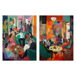 Artery8 Wall Art Print Set of 2 s The Cocktail Party 1970's Home Decor Aesthetic Style 2 Pack Poster Living Room s - Size: A4 - thumbnail 1