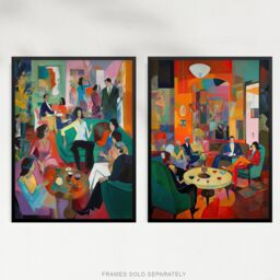 Artery8 Wall Art Print Set of 2 s The Cocktail Party 1970's Home Decor Aesthetic Style 2 Pack Poster Living Room s - Size: A4 - thumbnail 5