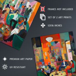 Artery8 Wall Art Print Set of 2 s The Cocktail Party 1970's Home Decor Aesthetic Style 2 Pack Poster Living Room s - Size: A4 - thumbnail 4