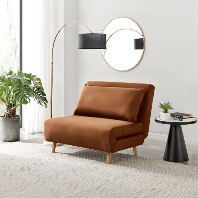 FurnitureboxUK Bobby Orange Velvet Single Folding Sofa Bed Chair - image 1