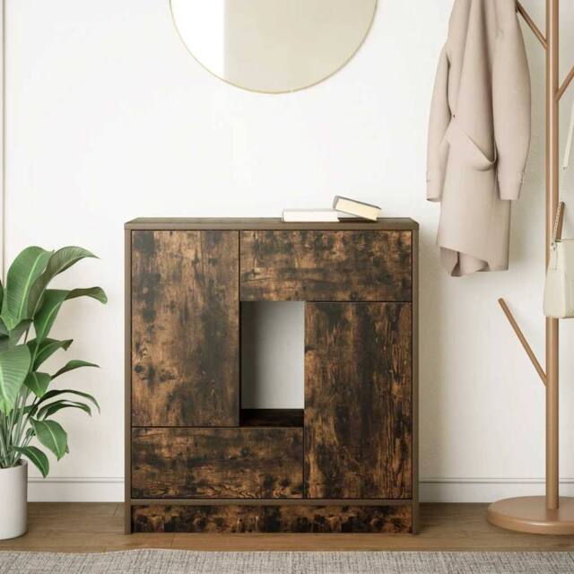 Berkfield Home Sideboard with Drawers & Doors Smoked Oak 70.5x34x74.5 cm in Brown - image 1