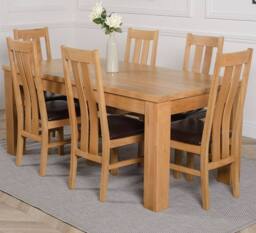 Thats Furniture Dakot 182 x 92cm Oak Large Dining Table & 6 Princeton Chairs in Brown - Size: 182 x 92 cm - thumbnail 1