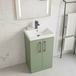 Balterley Modern Bathroom 2 Soft Close Door Vanity Unit Basin, Green, 500mm in Green - thumbnail 4
