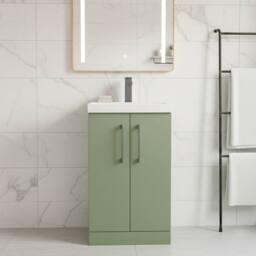 Balterley Modern Bathroom 2 Soft Close Door Vanity Unit Basin, Green, 500mm in Green - thumbnail 2