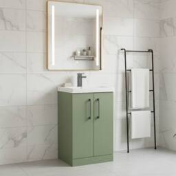 Balterley Modern Bathroom 2 Soft Close Door Vanity Unit Basin, Green, 500mm in Green - thumbnail 3