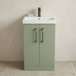 Balterley Modern Bathroom 2 Soft Close Door Vanity Unit Basin, Green, 500mm in Green - thumbnail 6
