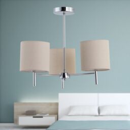 First Choice Lighting Set of 2 Brea - Chrome 3 Light Fittings with Natural Linen Shades in Silver - thumbnail 4