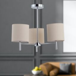 First Choice Lighting Set of 2 Brea - Chrome 3 Light Fittings with Natural Linen Shades in Silver - thumbnail 5