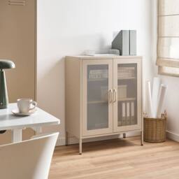 Wyld and Coco Office Cabinet - Light Beige Steel 2 Doors 3 Shelves - thumbnail 1