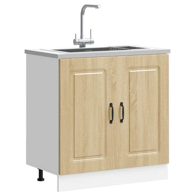 Berkfield Home Sink Base Cabinet Kalmar Sonoma Oak 80x46x81.5 cm Engineered Wood in Brown - image 1
