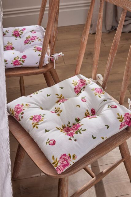 Dibor Set of 2 Pink Floral Print Indoor Outdoor Chair Seat Pads 40x40cm in White - Size: 40 cm x 40 cm - image 1