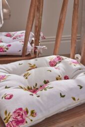 Dibor Set of 2 Pink Floral Print Indoor Outdoor Chair Seat Pads 40x40cm in White - Size: 40 cm x 40 cm - thumbnail 2