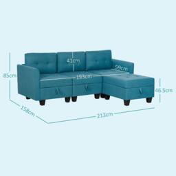 Wyld Haus Torono Light Blue Modular L Shaped Sofa with Built In Storage in Teal - thumbnail 3