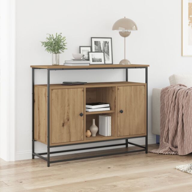 Berkfield Home Sideboard Artisan Oak 100x35x80 cm Engineered Wood & Steel in Brown - Size: 100 x 35 x 80 cm - image 1