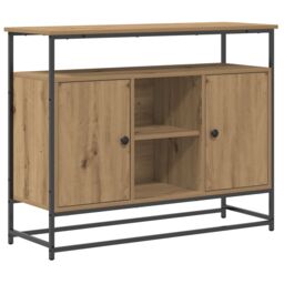 Berkfield Home Sideboard Artisan Oak 100x35x80 cm Engineered Wood & Steel in Brown - Size: 100 x 35 x 80 cm - thumbnail 2