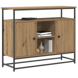 Berkfield Home Sideboard Artisan Oak 100x35x80 cm Engineered Wood & Steel in Brown - Size: 100 x 35 x 80 cm - thumbnail 3
