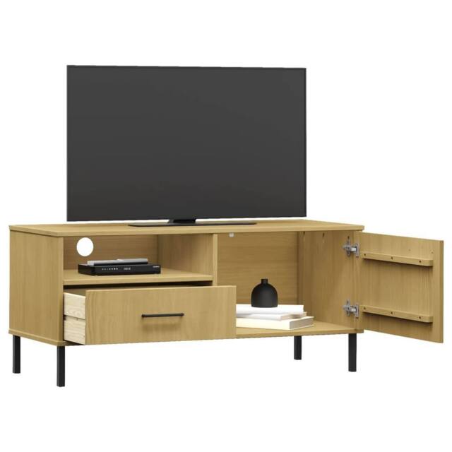Berkfield Home TV Cabinet with Metal Legs Brown Solid Wood Pine OSLO in Light Tan - image 1