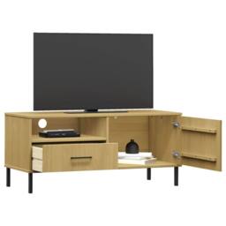 Berkfield Home TV Cabinet with Metal Legs Brown Solid Wood Pine OSLO in Light Tan