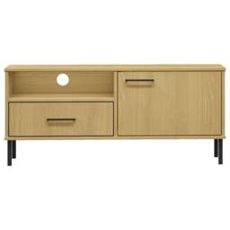 Berkfield Home TV Cabinet with Metal Legs Brown Solid Wood Pine OSLO in Light Tan - thumbnail 4