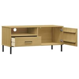 Berkfield Home TV Cabinet with Metal Legs Brown Solid Wood Pine OSLO in Light Tan - thumbnail 5