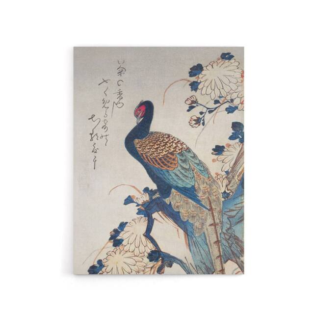 "Artery8 Pheasant & Chrysanthemums Canvas Wall Art Print Hiroshige in Blue - Size: W18"" x H24""" - image 1