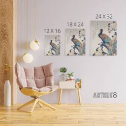 "Artery8 Pheasant & Chrysanthemums Canvas Wall Art Print Hiroshige in Blue - Size: W18"" x H24""" - thumbnail 4