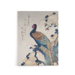"Artery8 Pheasant & Chrysanthemums Canvas Wall Art Print Hiroshige in Blue - Size: W18"" x H24""" - thumbnail 1