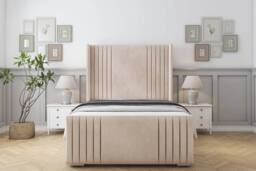 "Sloomy Camden Naples Frame-Mattress-50"" Upholstered Wingback Headboard in Light Sand - Size: Super King"