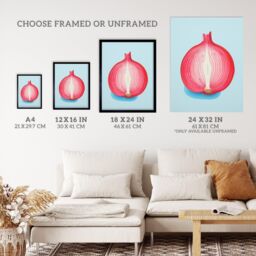 "Wee Blue Coo Wall Art Print Just Add Red Onion Kitchen Painting Cut Vegetable Pastel Colour Pink on Blue Art Framed - Size: W12"" x H16""" - thumbnail 3