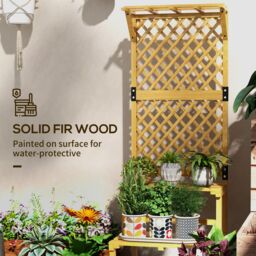 OUTSUNNY Wooden Plant Stand with Trellis for Climbing Plants, Yellow - thumbnail 6