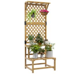 OUTSUNNY Wooden Plant Stand with Trellis for Climbing Plants, Yellow - thumbnail 2