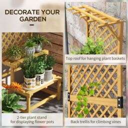 OUTSUNNY Wooden Plant Stand with Trellis for Climbing Plants, Yellow - thumbnail 4