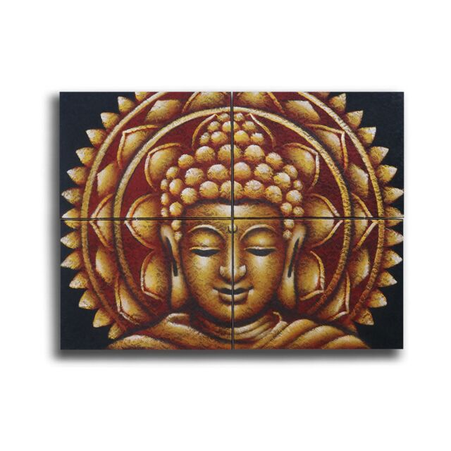 KDMD Set of 4 Gold Buddha Mandala Brocade Detail 30x40cm in Brown - Size: 30x40 cm - image 1